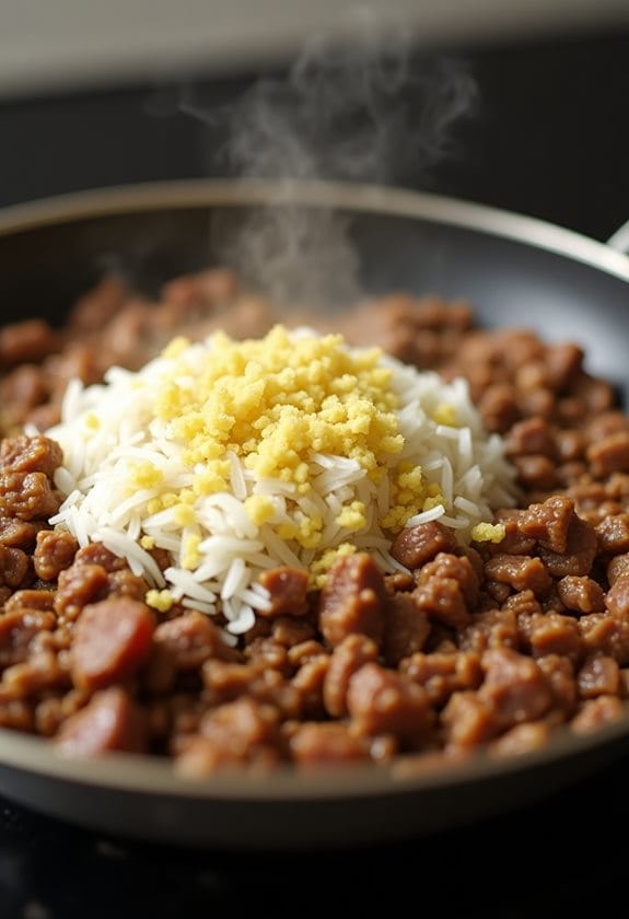 add garlic and rice