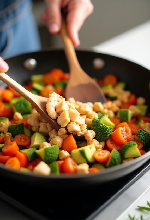 adding and cooking protein