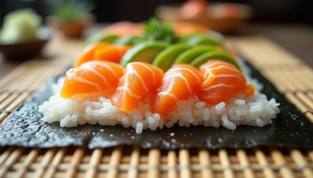 arranging fillings on rice