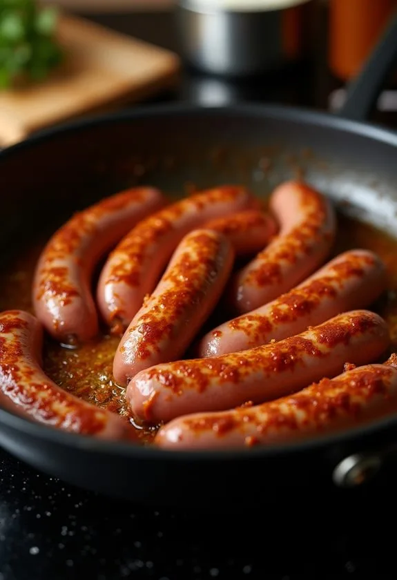 browning sausages in skillet