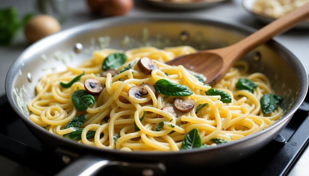 combine pasta and sauce