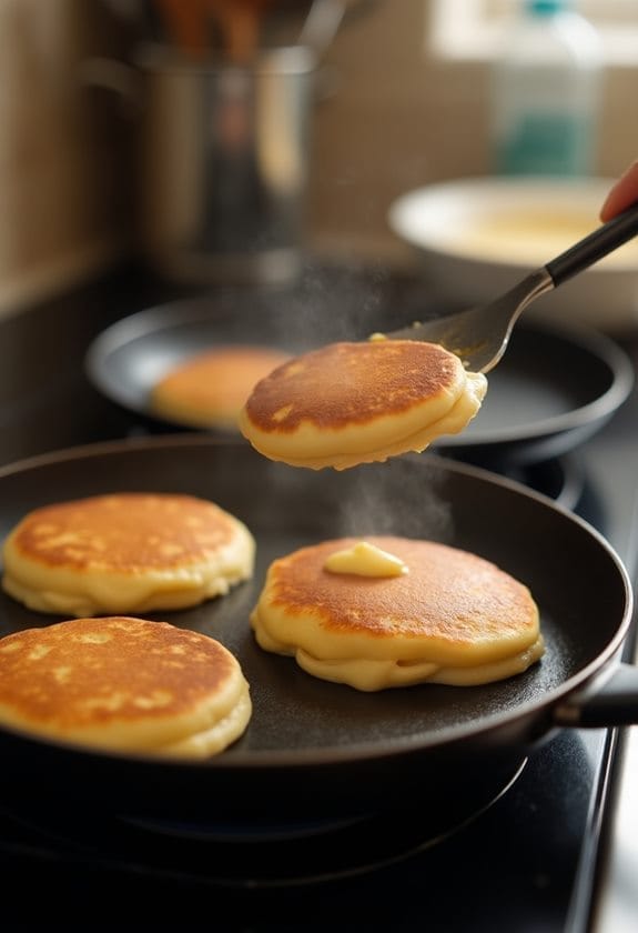 cooking pancakes on stovetop