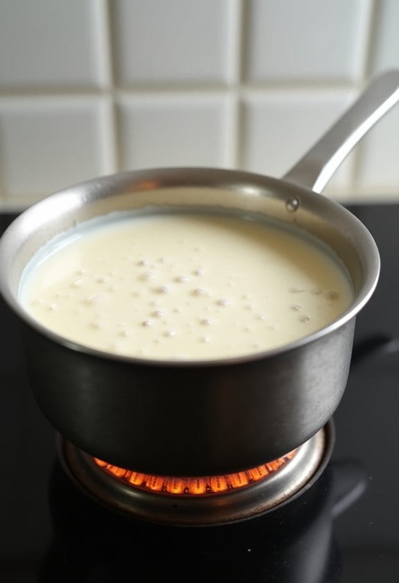 heating cream in saucepan