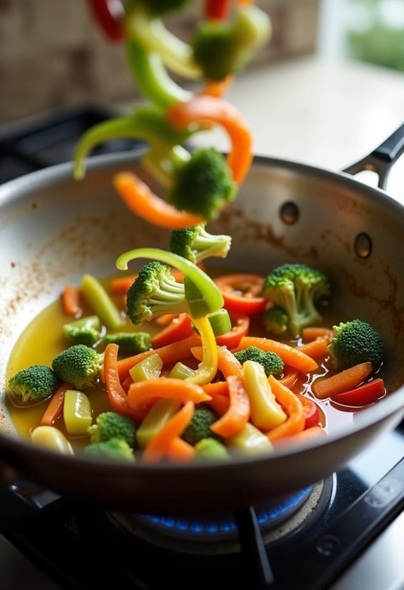 heating oil with vegetables