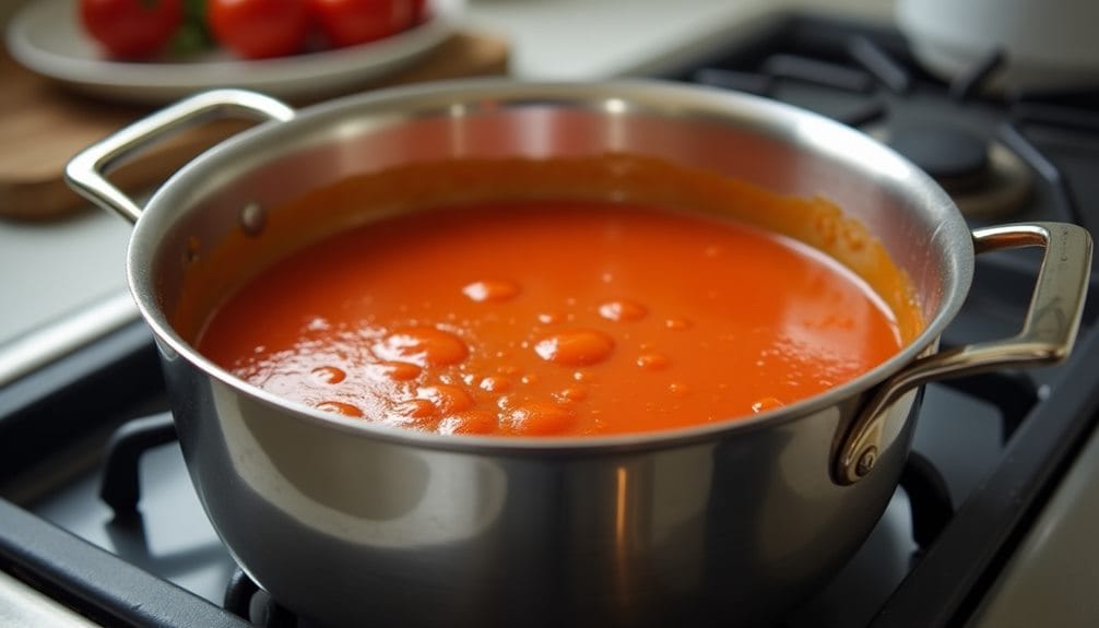 heating soup on stove