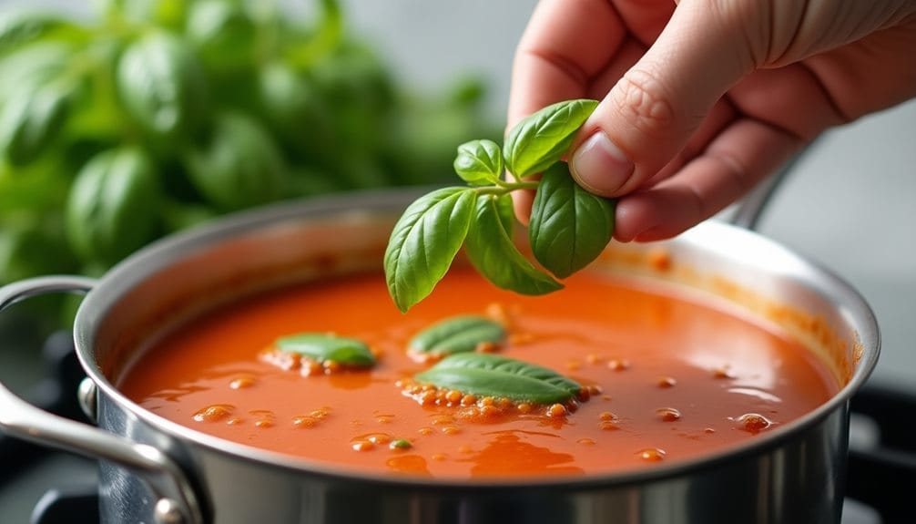incorporating basil into soup