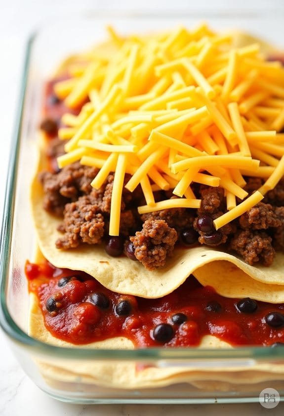 layer tortillas beef cheese