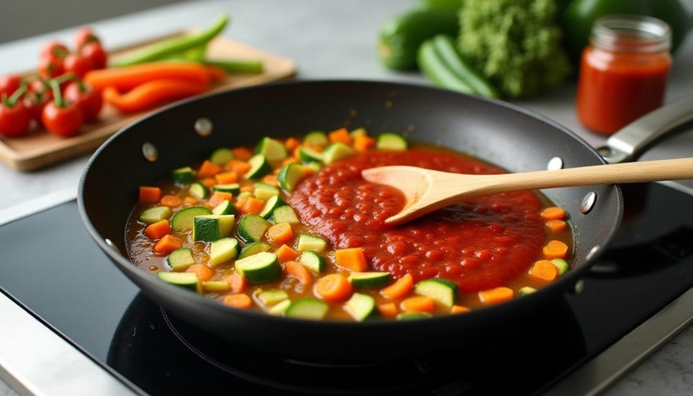 marinara and veggie preparation