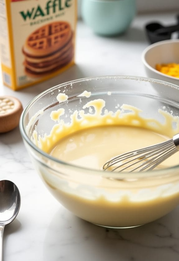 mixing ingredients for waffles
