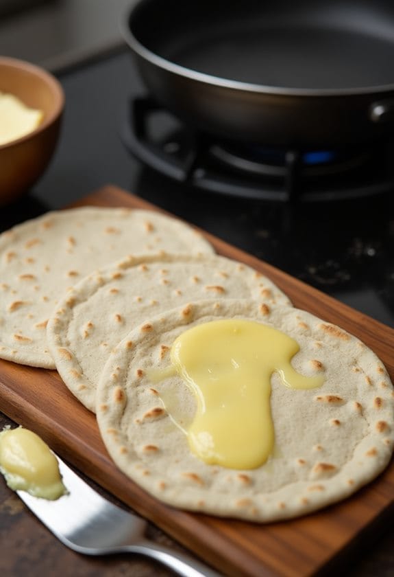 preheat and butter tortillas