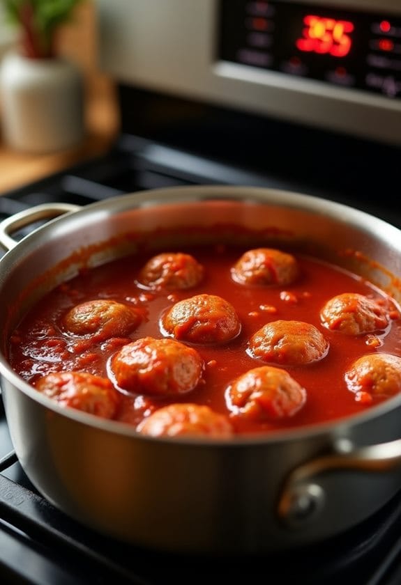 preheat and simmer meatballs