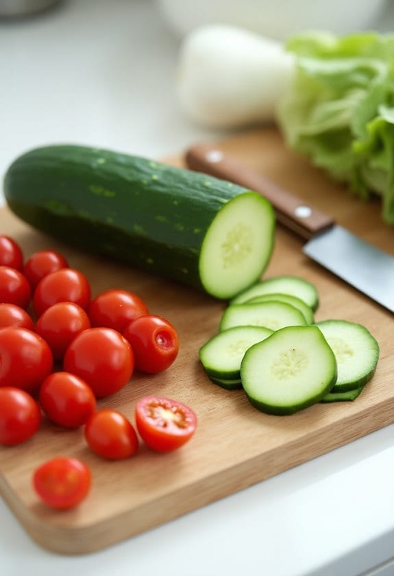 prepare cucumbers and tomatoes
