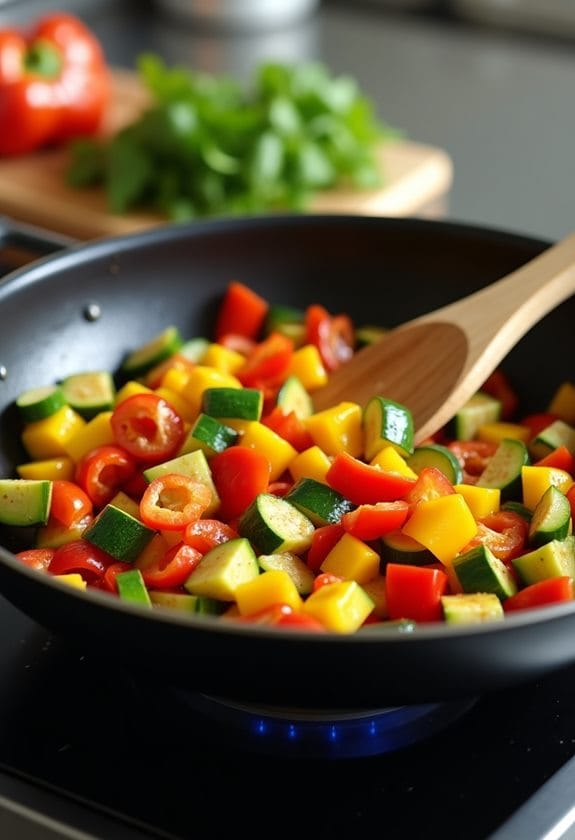 saut bell peppers zucchini