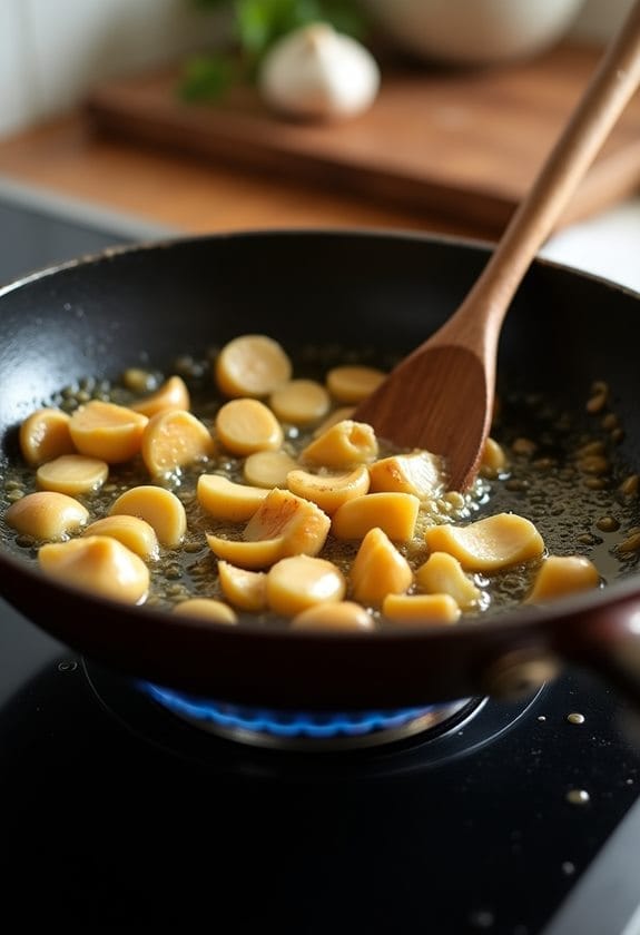 saut garlic in oil