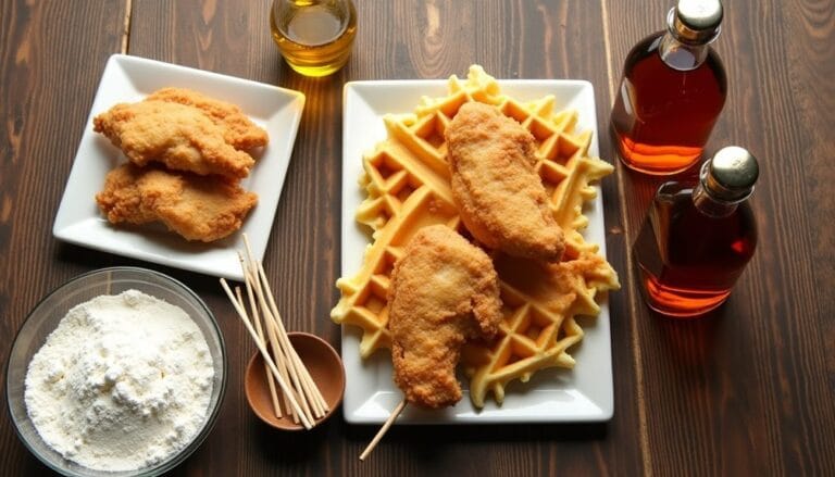 savory waffle chicken skewers
