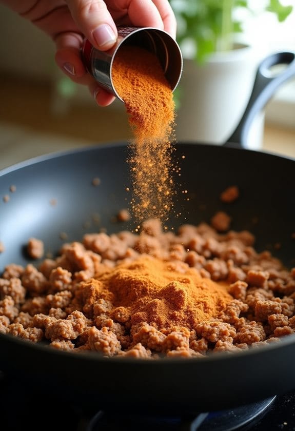 seasoning meat with tacos