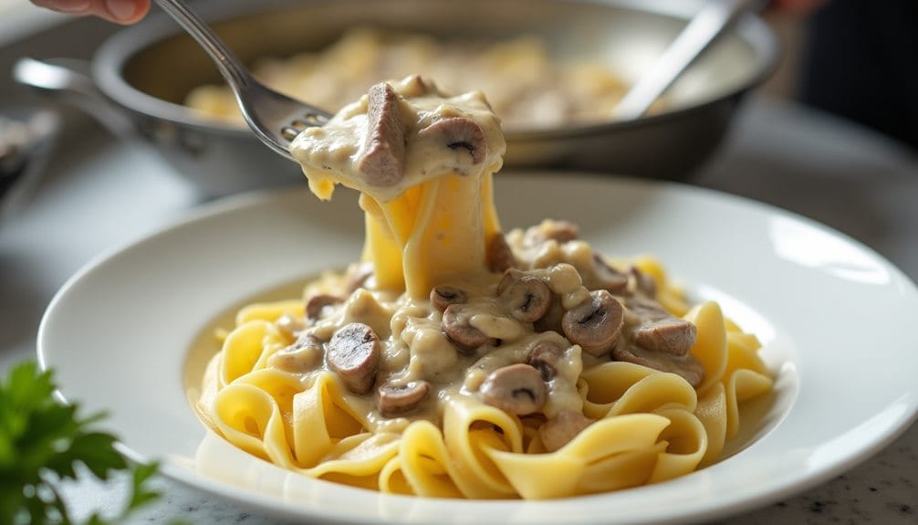 serving the delicious stroganoff