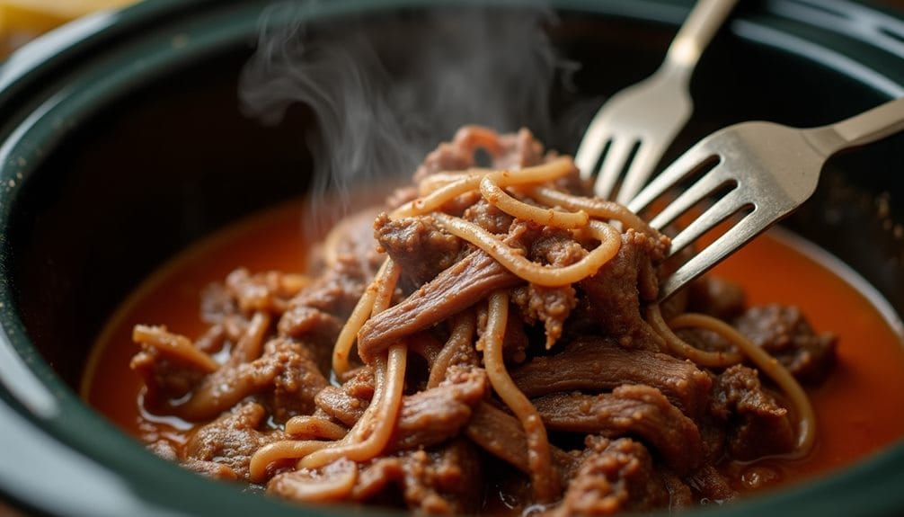 shredding cooked beef steps