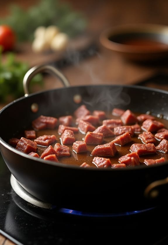 simmering lamb in broth