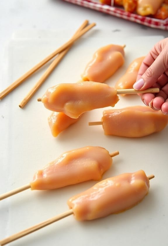 skewering chicken tenders preparation