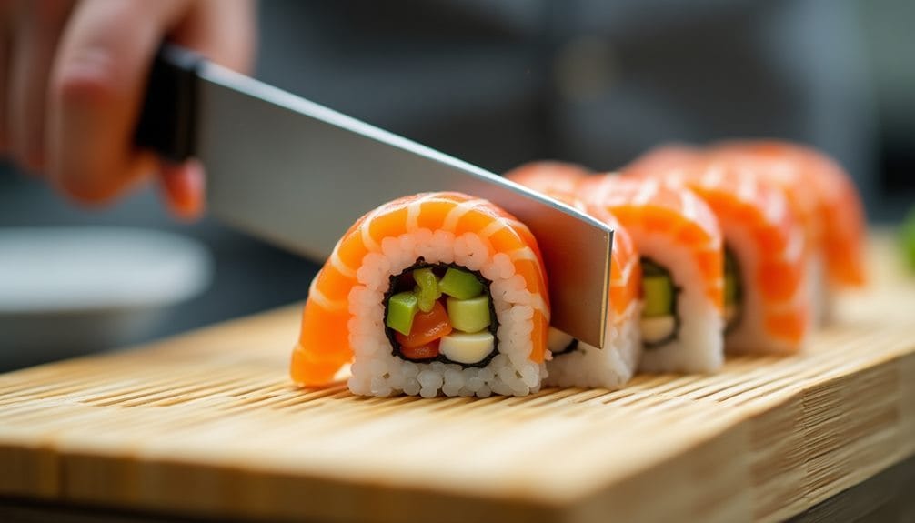 slicing sushi into pieces