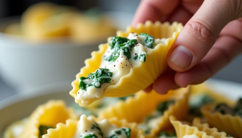 stuffing shells with mixture