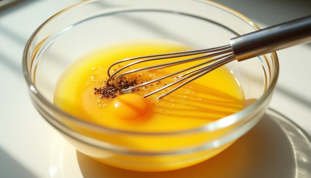 whisking eggs and seasoning