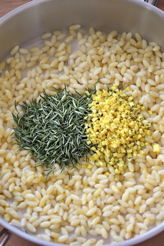 add rosemary and lemon zest