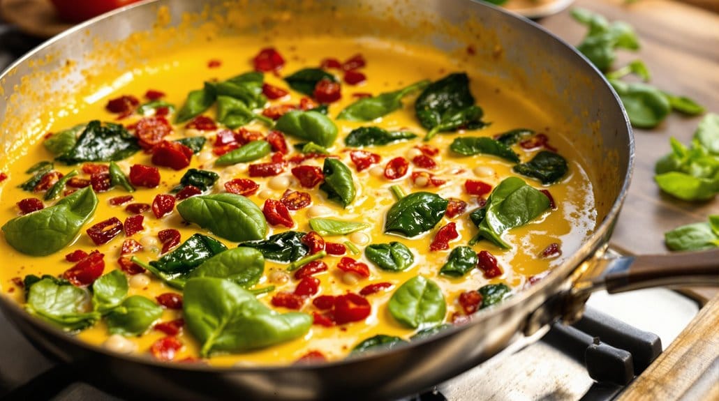 add spinach and tomatoes