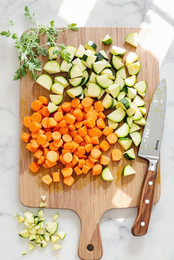 chop carrots and zucchini