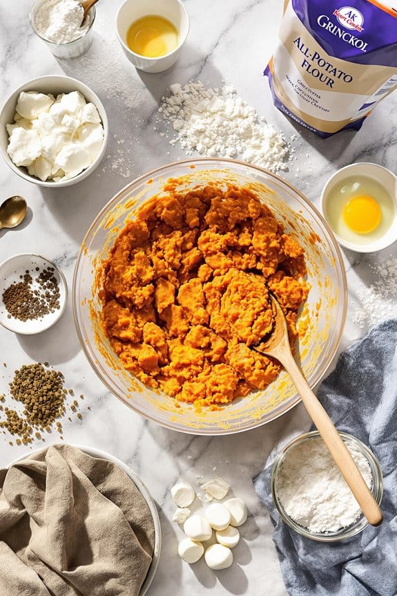 combine ingredients for gnocchi