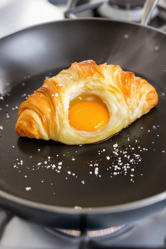 crack egg inside croissant