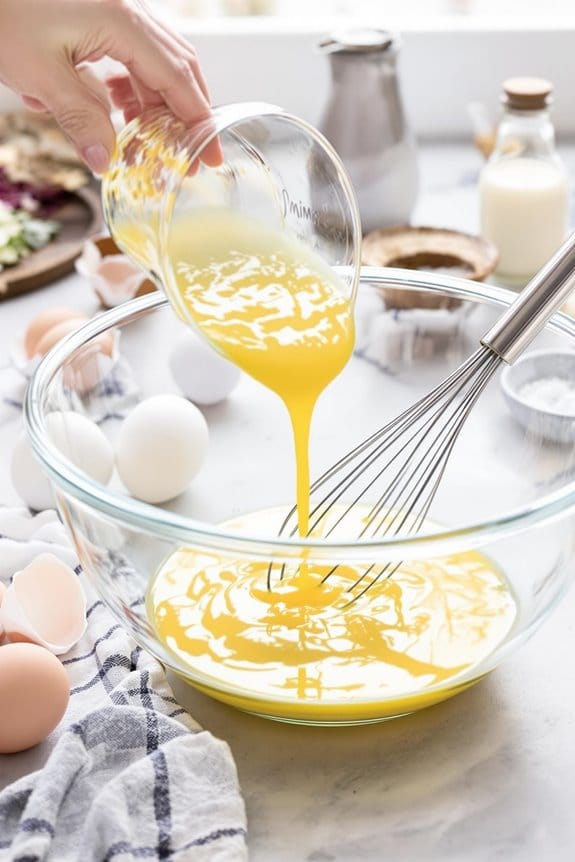 crack eggs and whisk