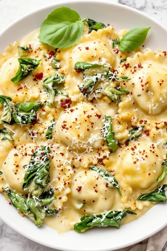 creamy spinach artichoke ravioli