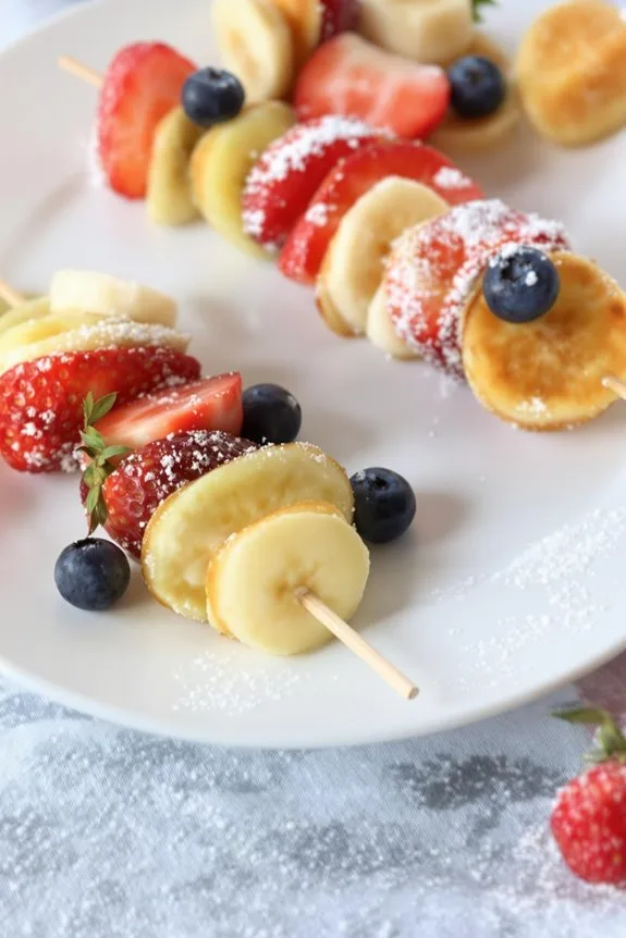 fruit topped mini pancake skewers