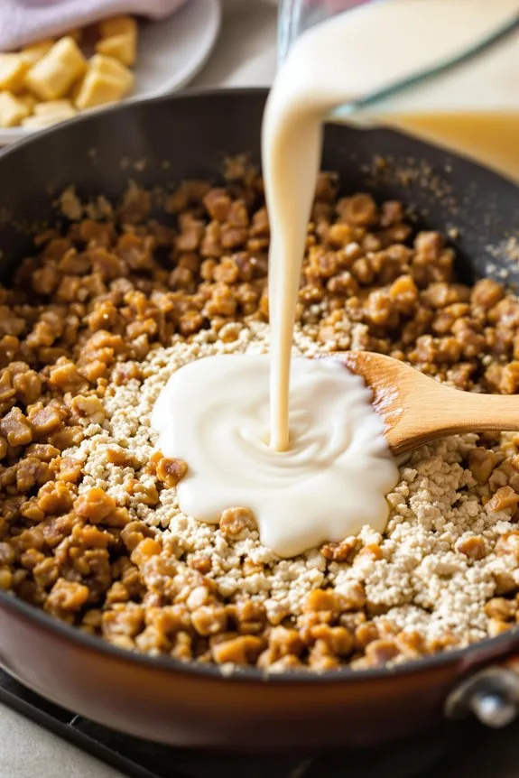 gradually mix in milk