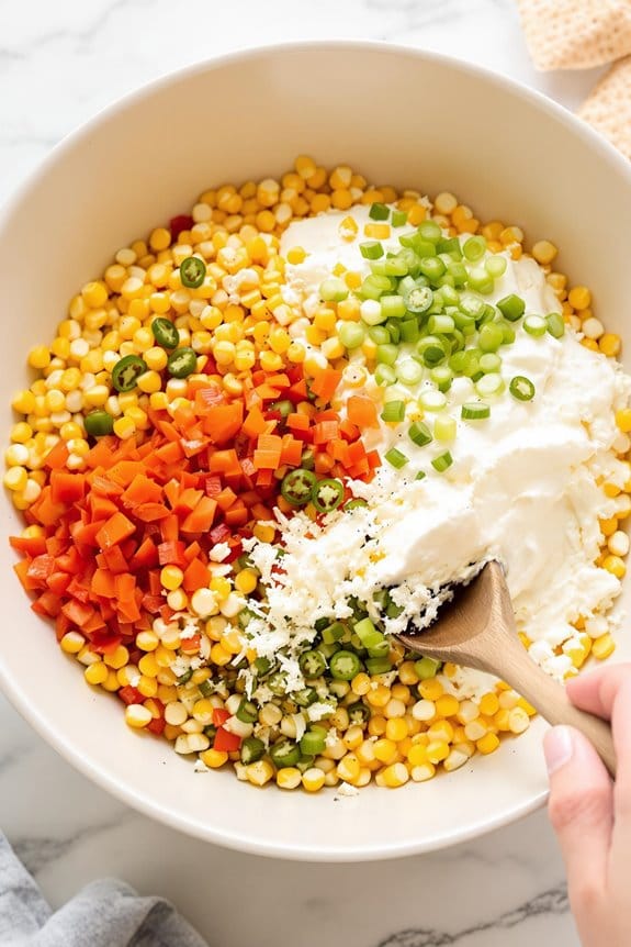 mix cheeses and vegetables
