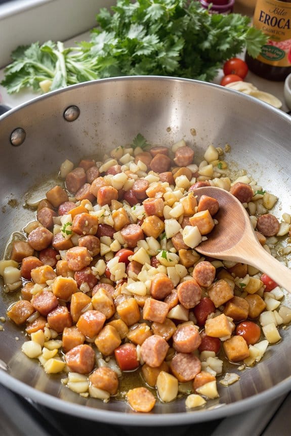 mix ingredients in skillet