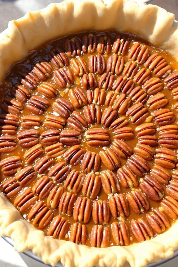 pecans placed atop filling