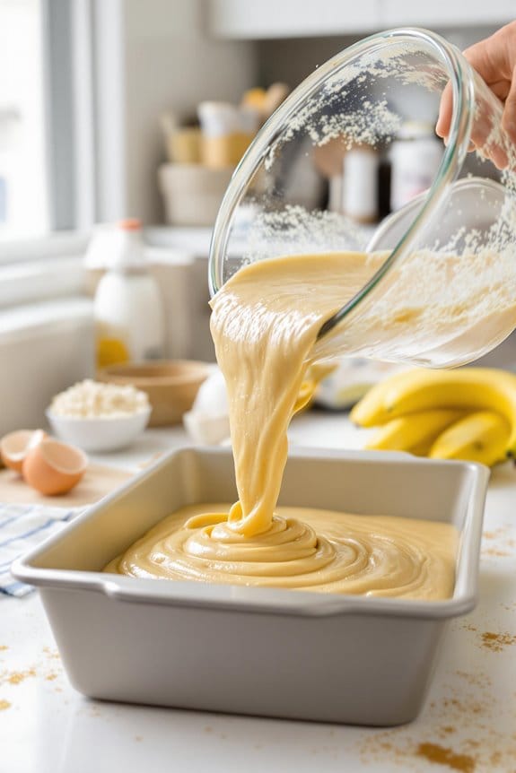 pour batter into pan