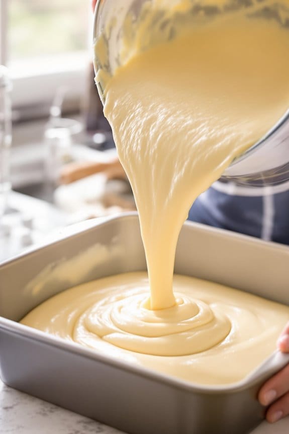 pour batter into pan