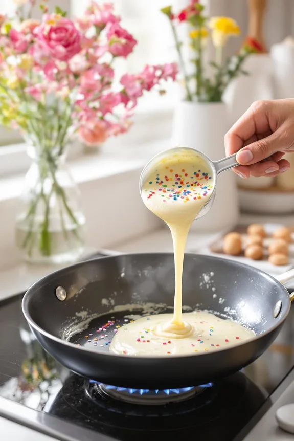 pour batter into skillet