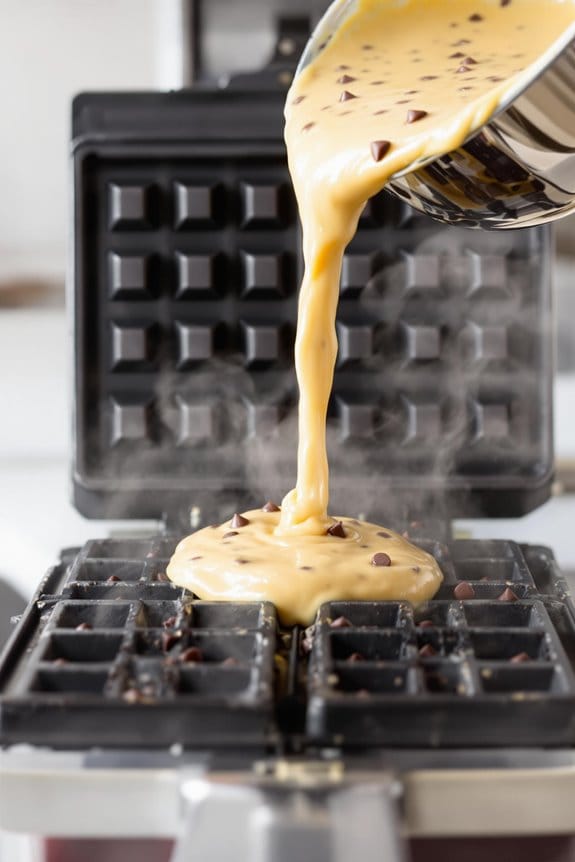 pour batter into waffle
