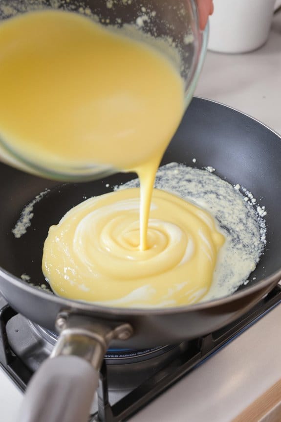 pour eggs into skillet