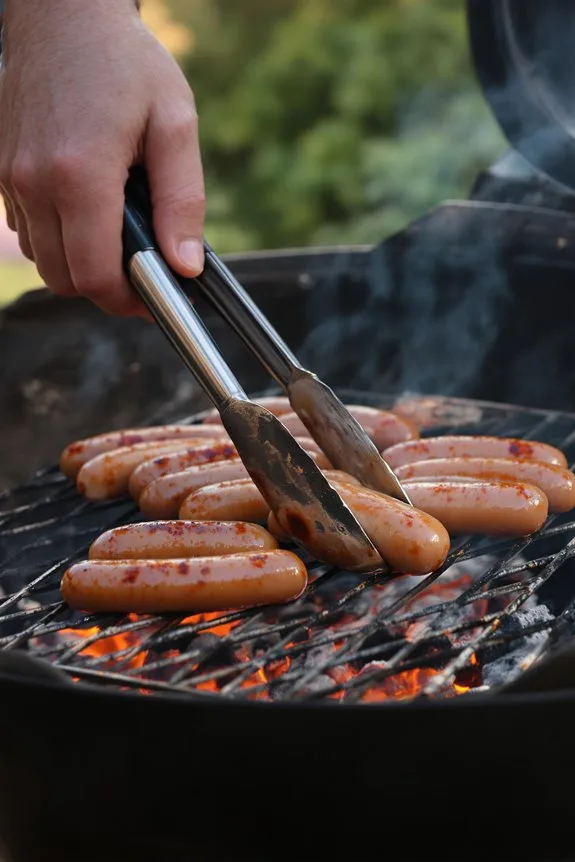 rotate sausages for uniform cooking