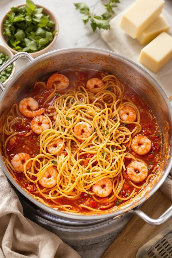 simmer pasta with sauce